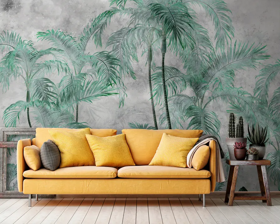wall murals Тропске палме на бетонском зиду u98586v1