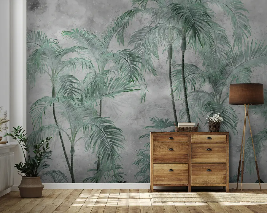 wall murals Тропске палме на бетонском зиду u98586v1