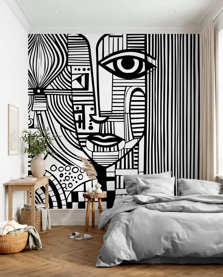 wall murals Апстрактно црно-бело лице u98714