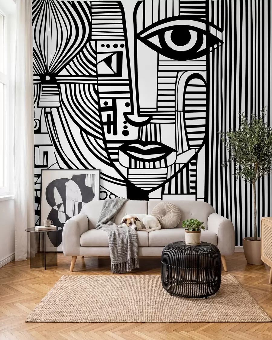wall murals Апстрактно црно-бело лице u98714