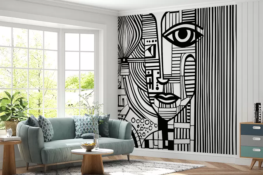 wall murals Апстрактно црно-бело лице u98714