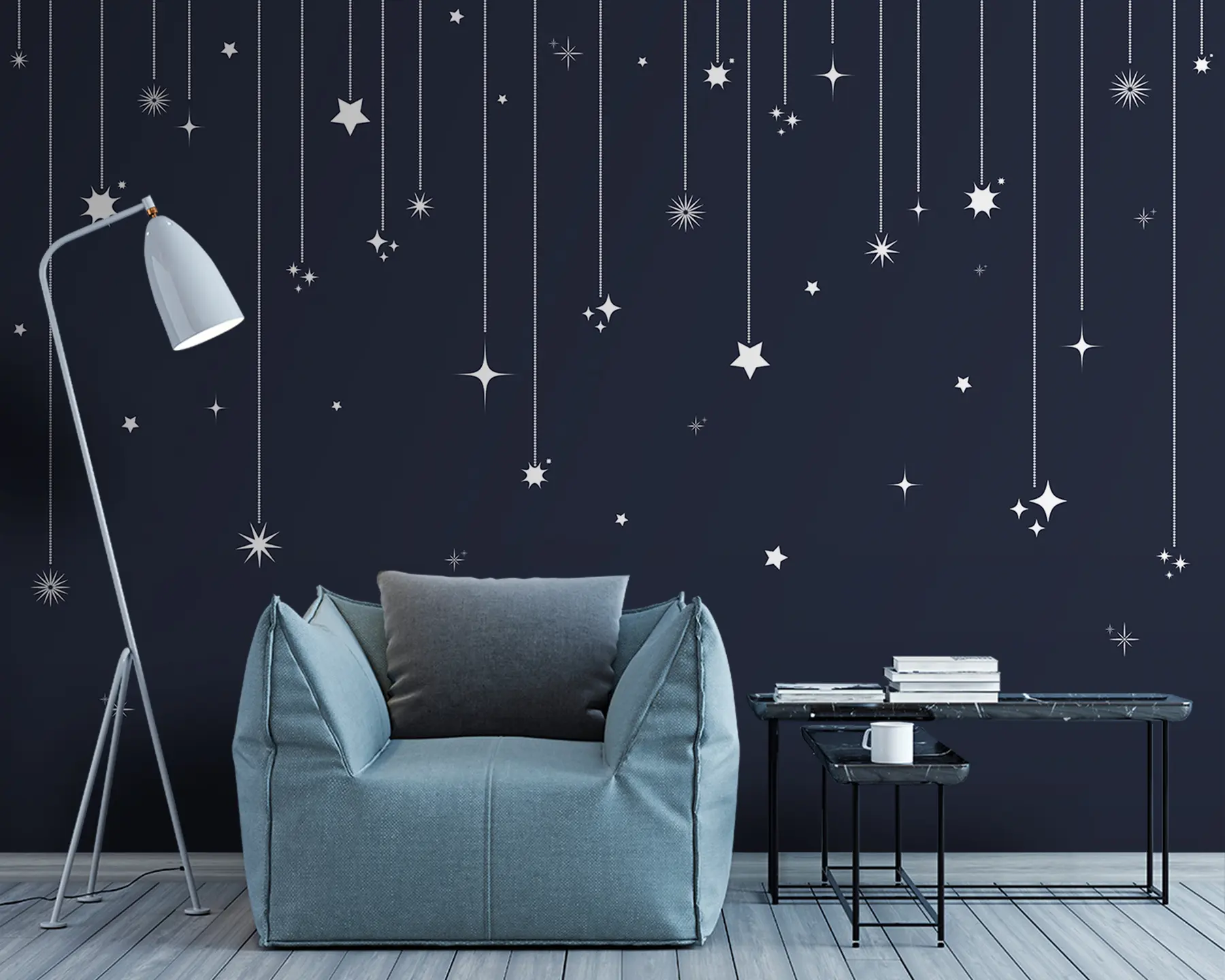 wall murals Звезде падалице Бела боја, елегантан минималистички узорак, свемирска тема u98767v1