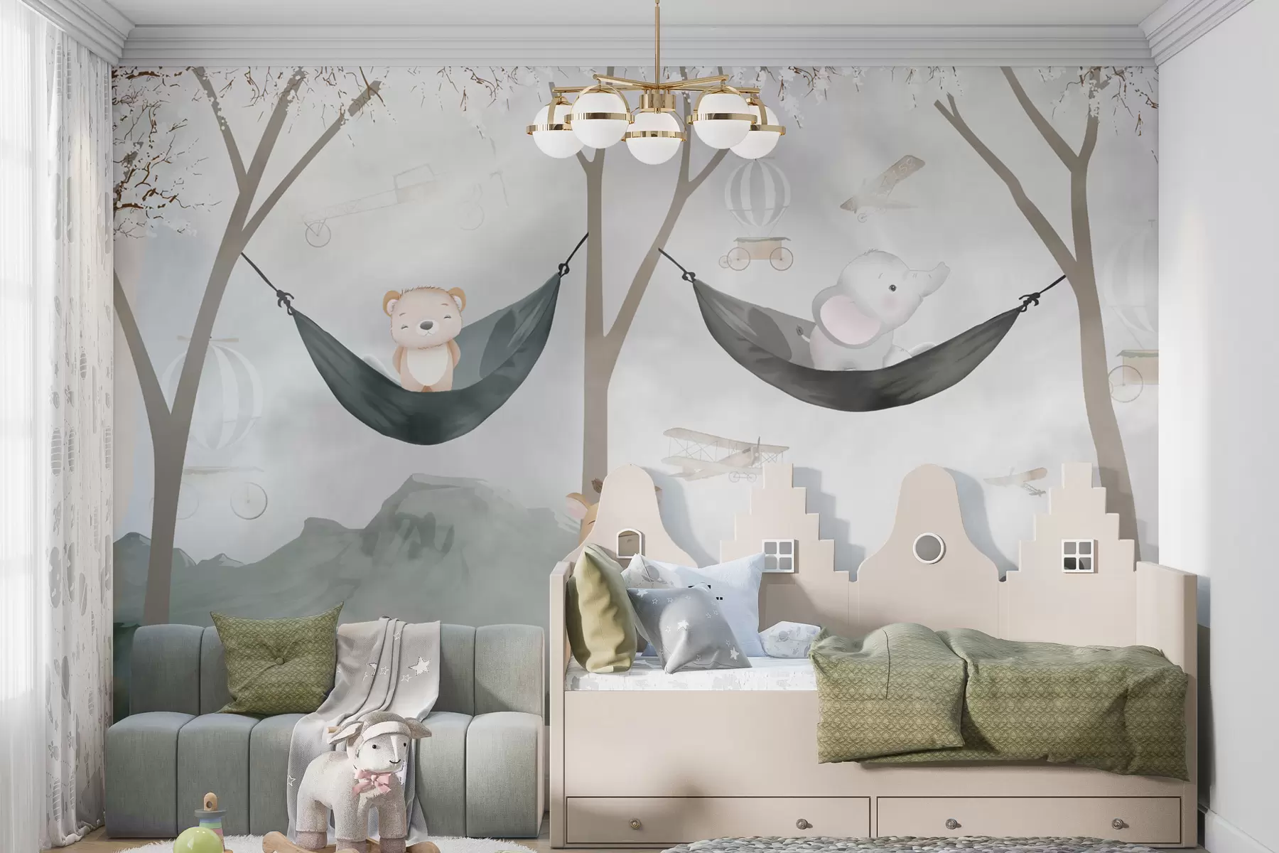wall murals Слатке животиње које се љуљају у висећој мрежи у шуми u98172
