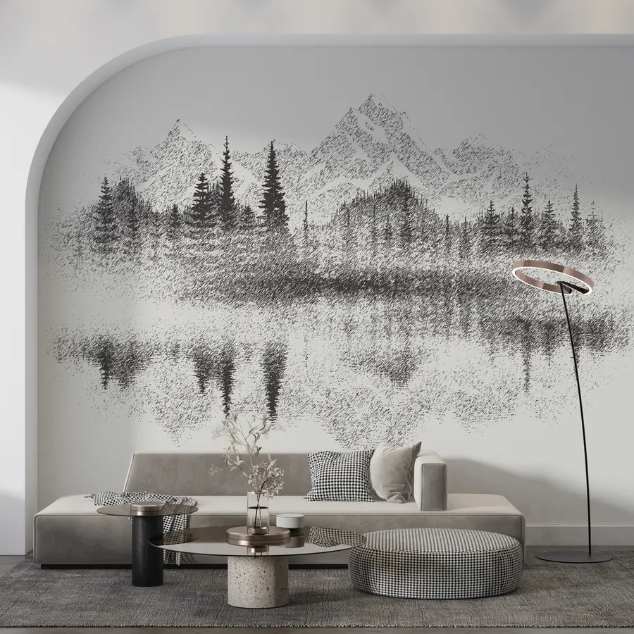 wall murals Шума и планине огледају се у језеру u98808