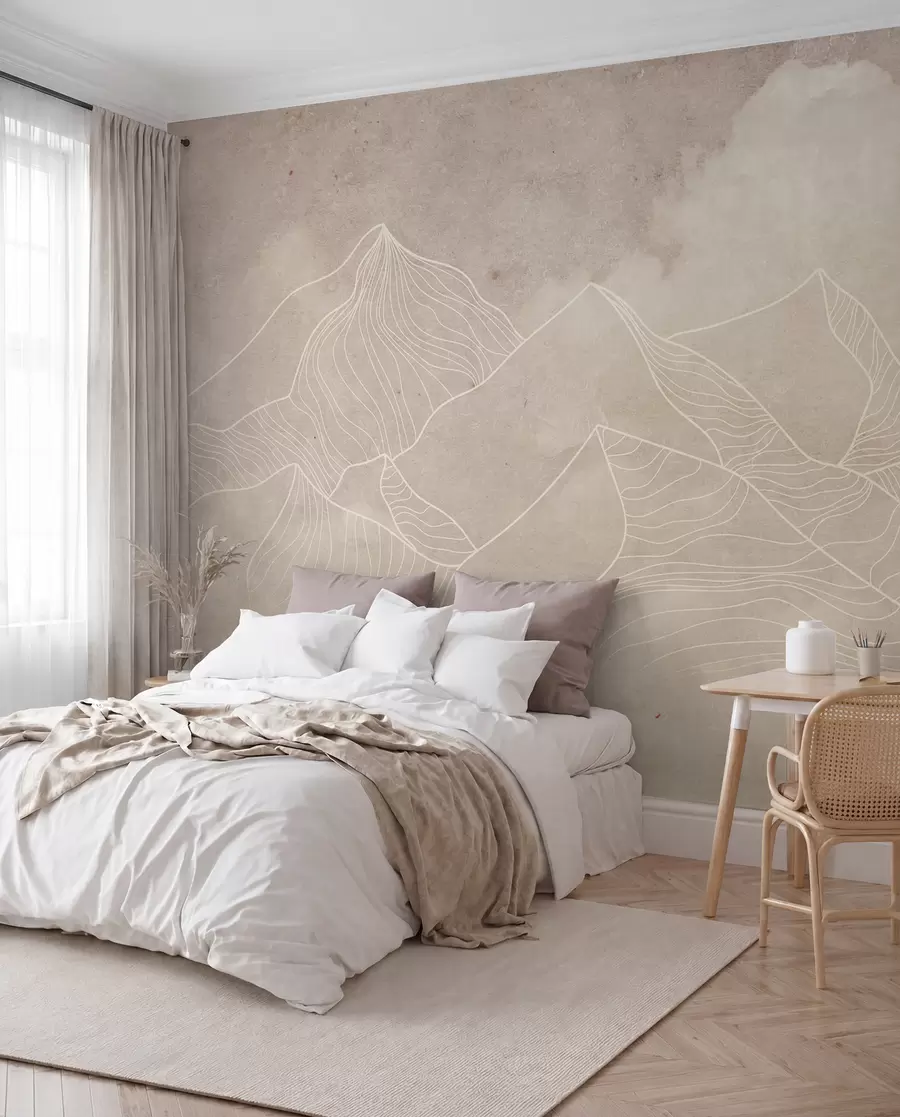 wall murals Грунге текстура са апстрактним планинама, беж бојом, уметношћу на тему природе u98839