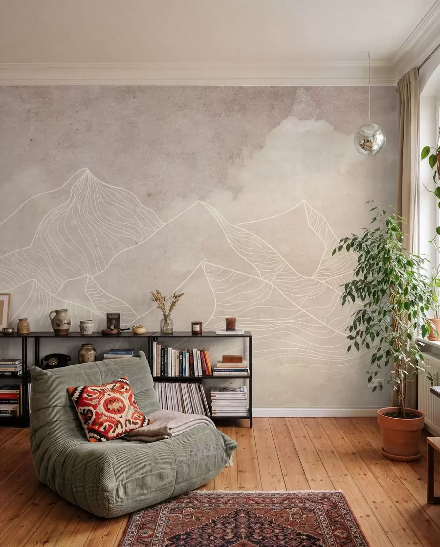 wall murals Грунге текстура са апстрактним планинама, беж бојом, уметношћу на тему природе u98839