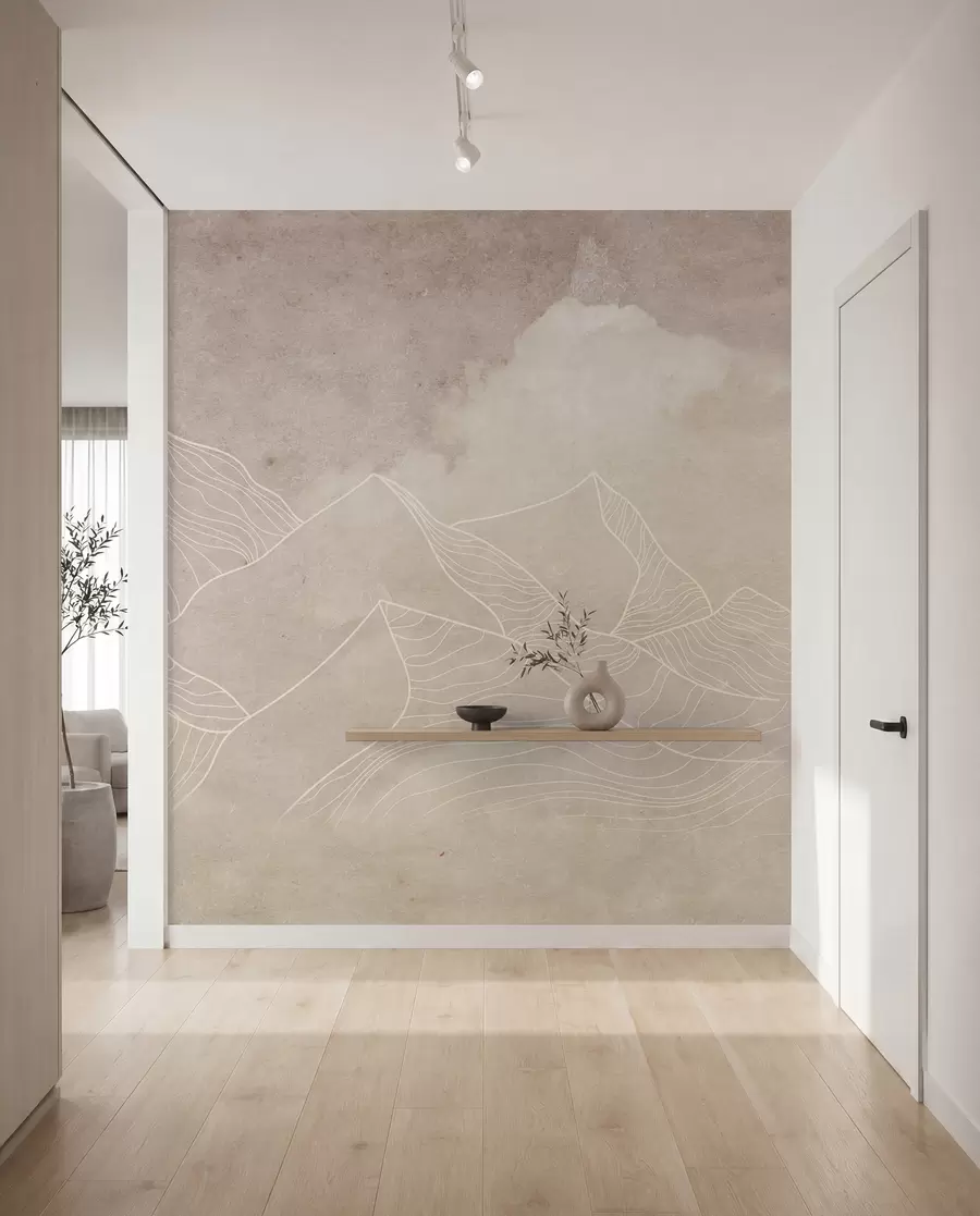 wall murals Грунге текстура са апстрактним планинама, беж бојом, уметношћу на тему природе u98839