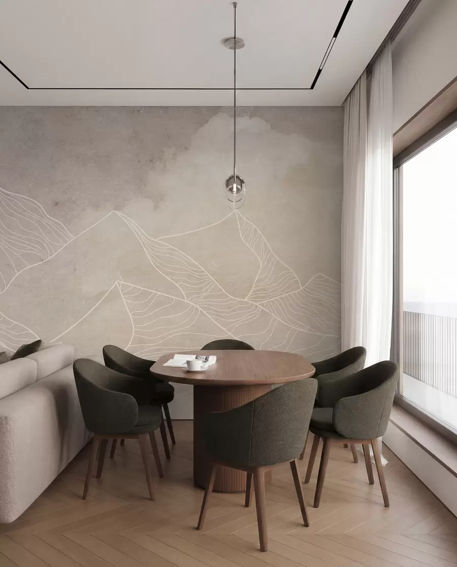 wall murals Грунге текстура са апстрактним планинама, беж бојом, уметношћу на тему природе u98839