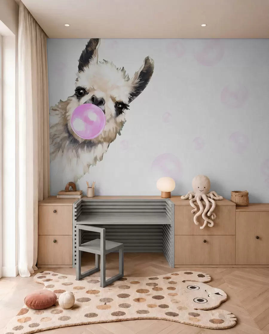 Fototapeta „Lama s ružičastim balonom“, u98952