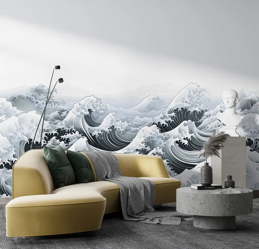 wall murals Морски таласи у јапанском стилу, океанска тема, марина, меке боје u98898