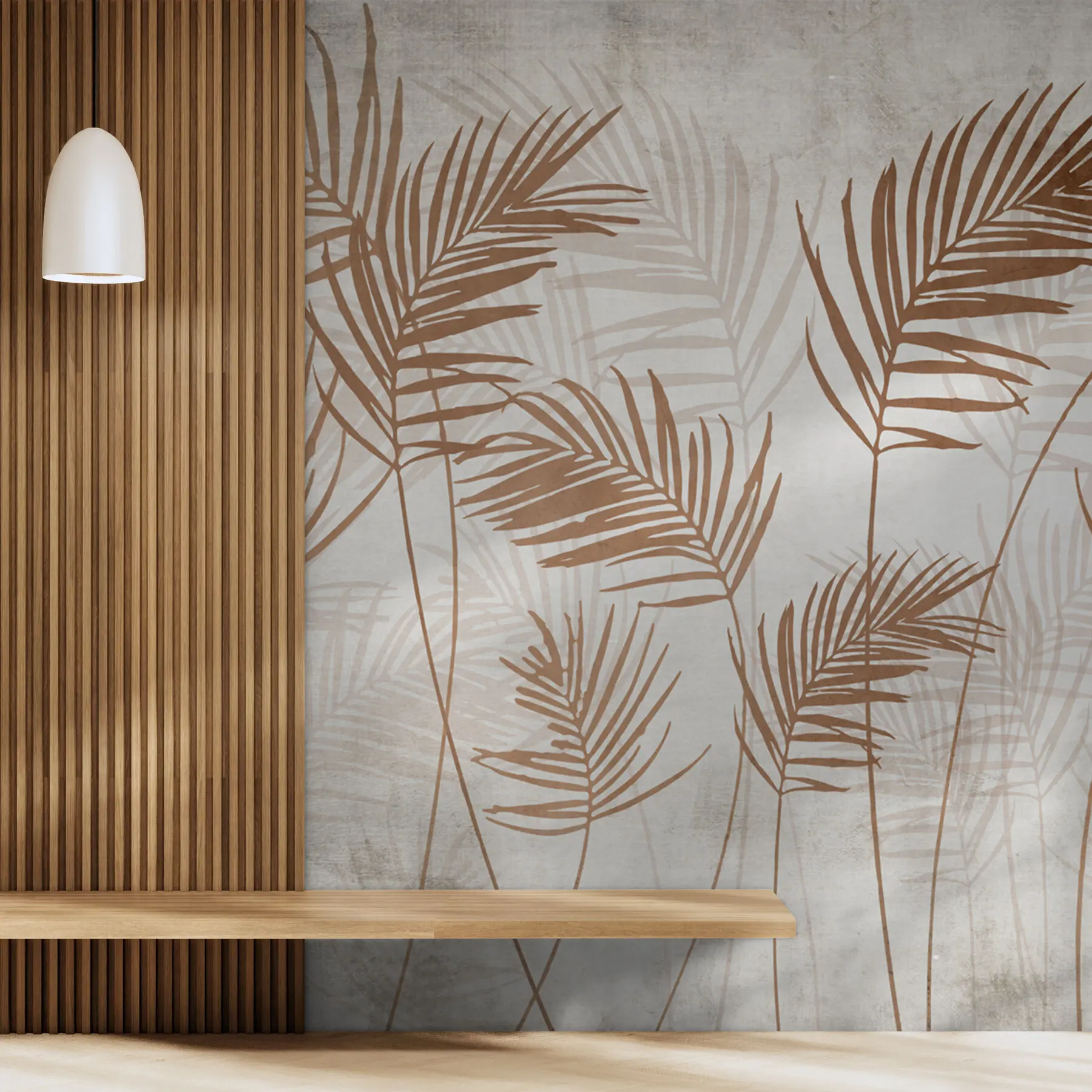 wall murals Дизајн тапета са тропским дрвећем и лишћем у магловитој шуми u98974