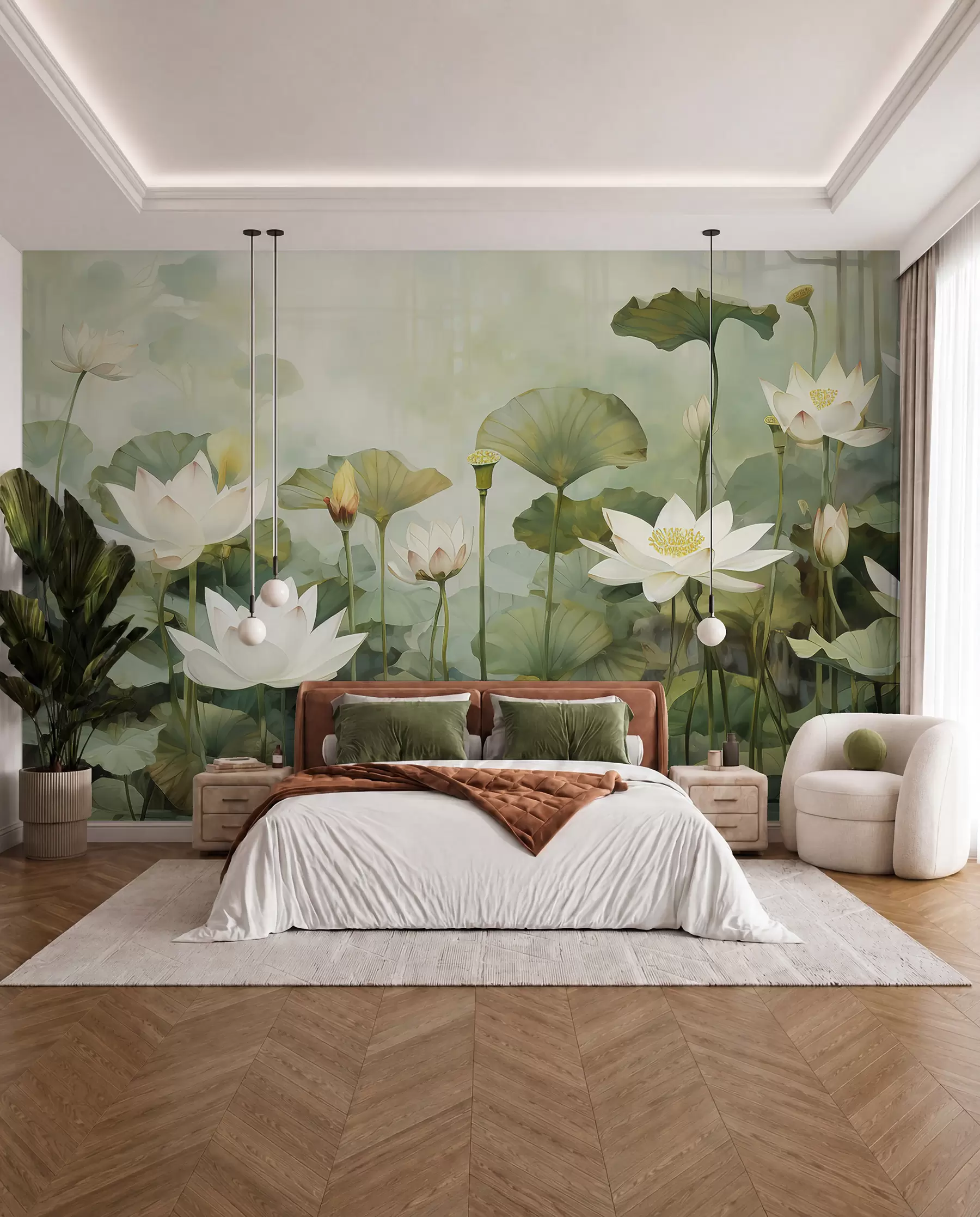 wall murals Цвеће лотоса у језеру, џунгла, тропска уметност, зеленило u99454d1