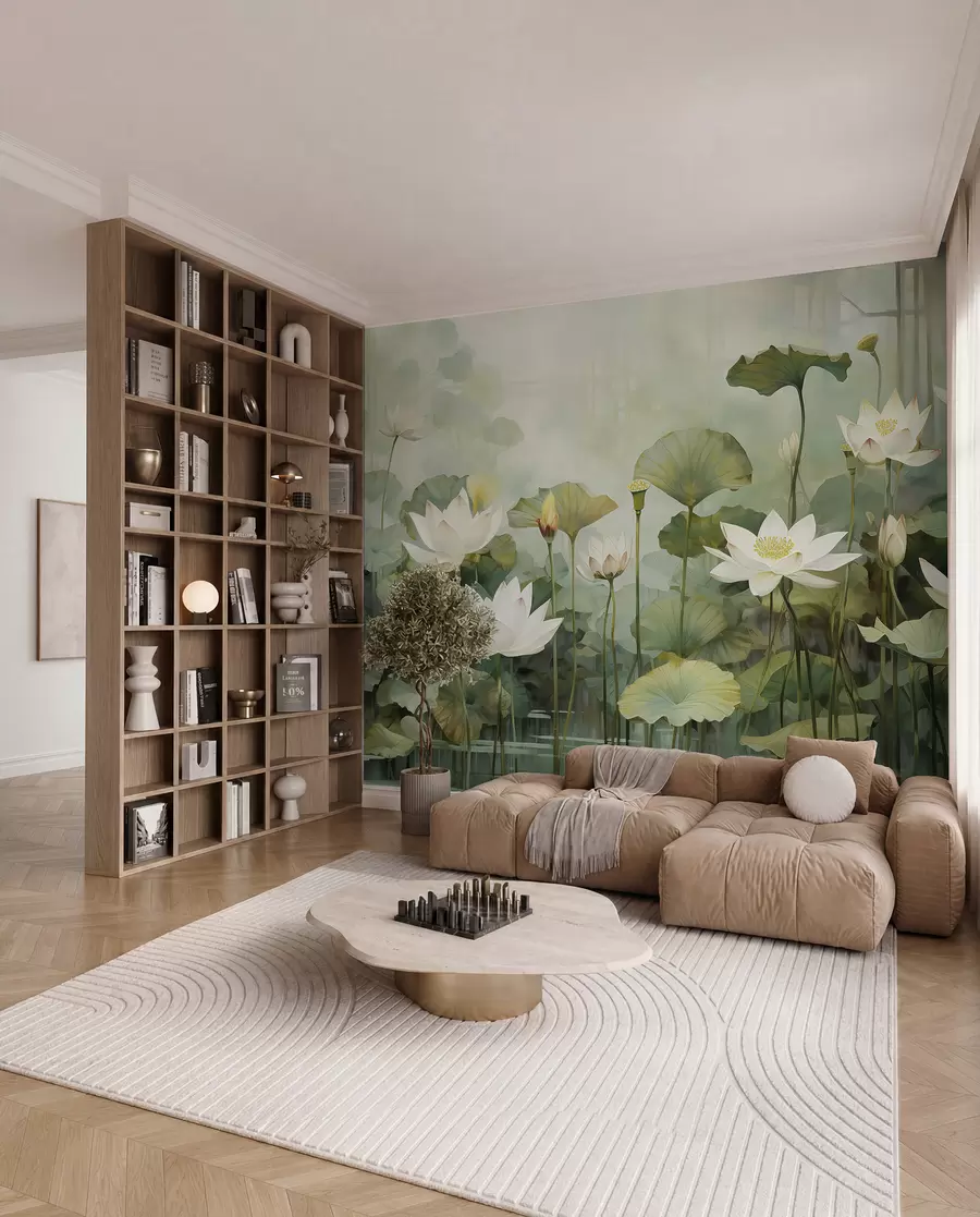 wall murals Цвеће лотоса у језеру, џунгла, тропска уметност, зеленило u99454d1