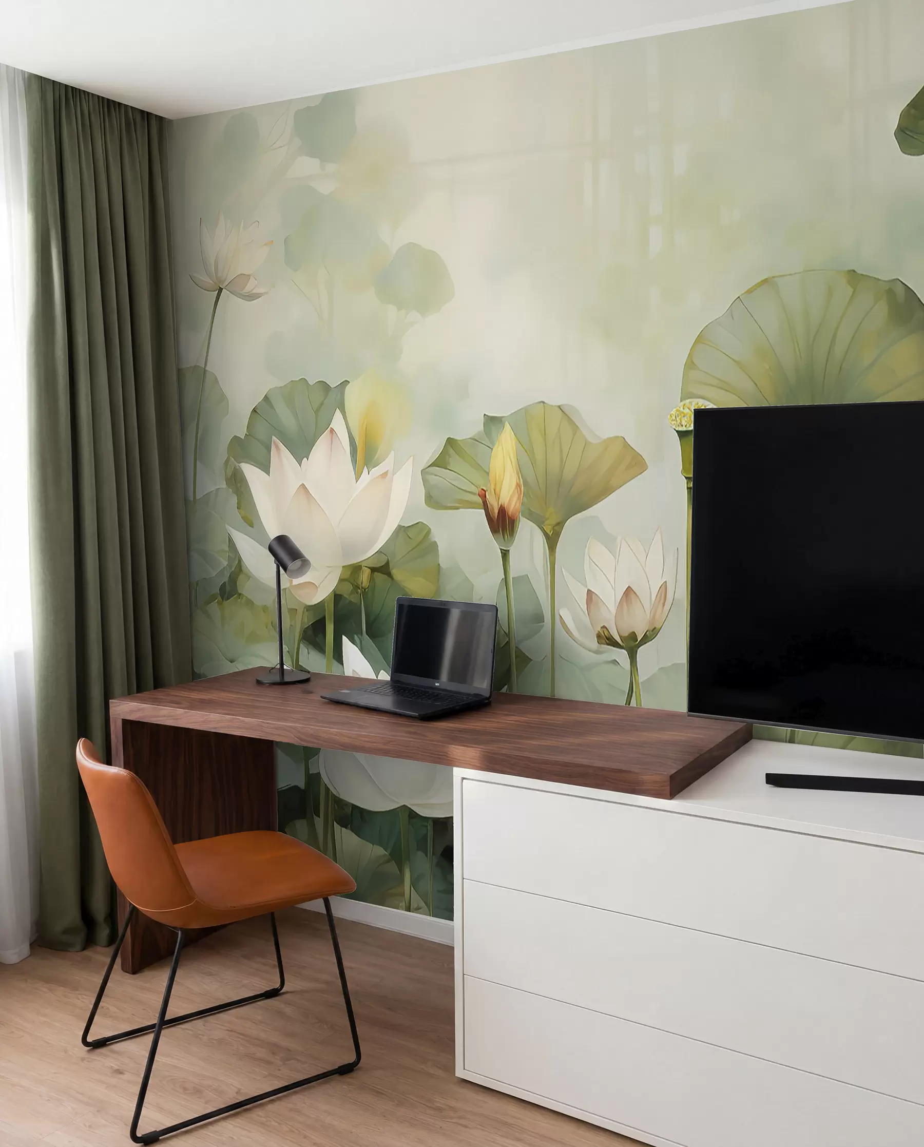 wall murals Цвеће лотоса у језеру, џунгла, тропска уметност, зеленило u99454d1