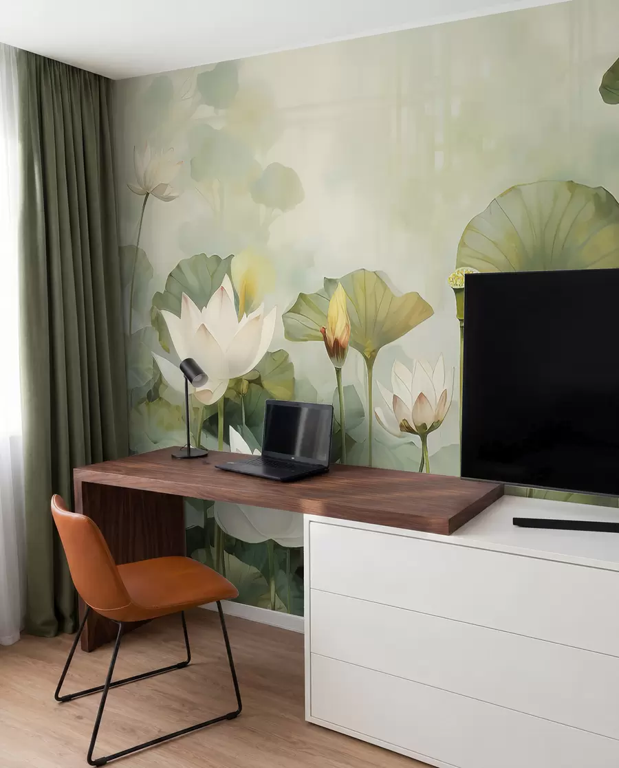 wall murals Цвеће лотоса у језеру, џунгла, тропска уметност, зеленило u99454d1