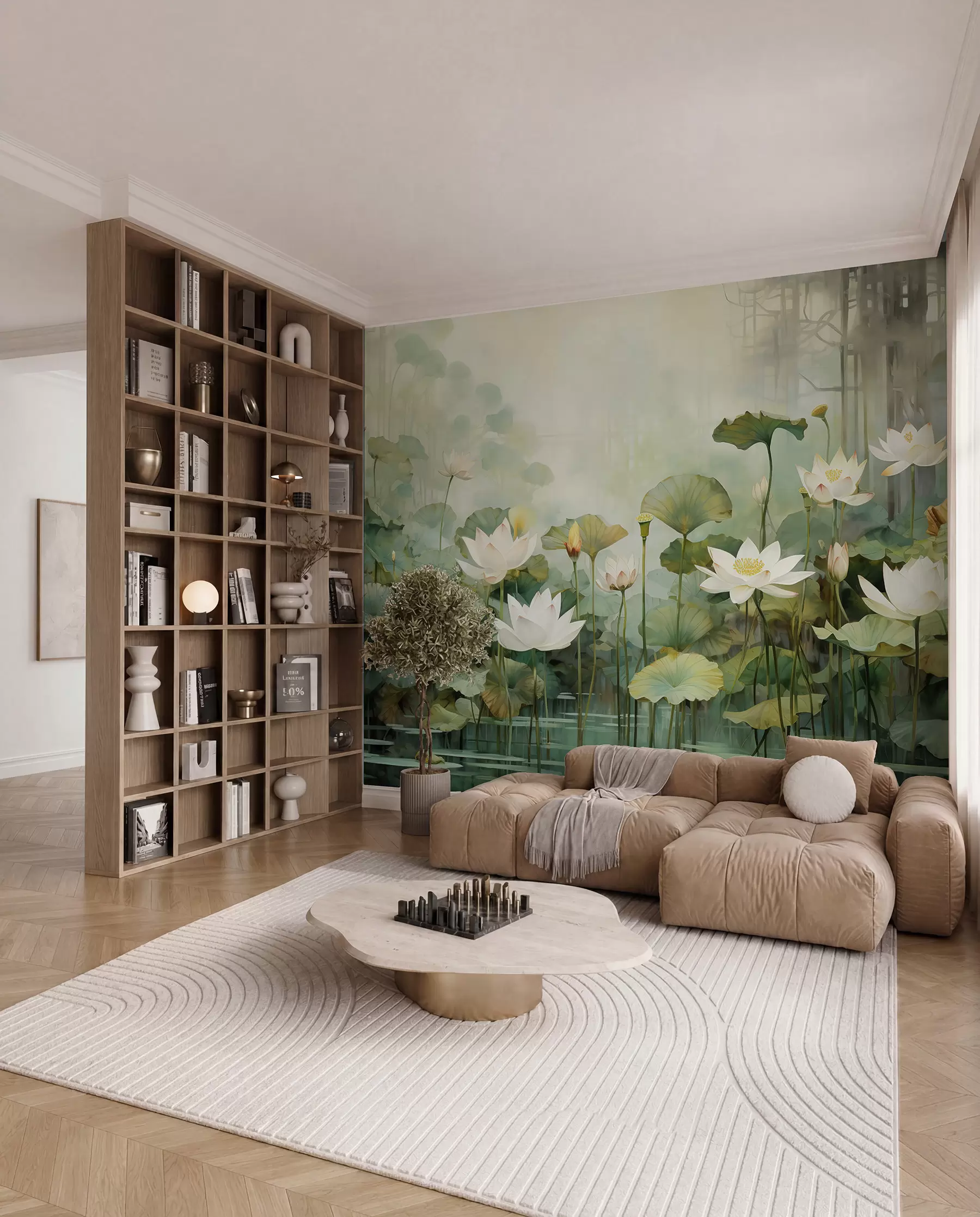 wall murals Цвеће лотоса у језеру, џунгла, тропска уметност, зеленило u99454