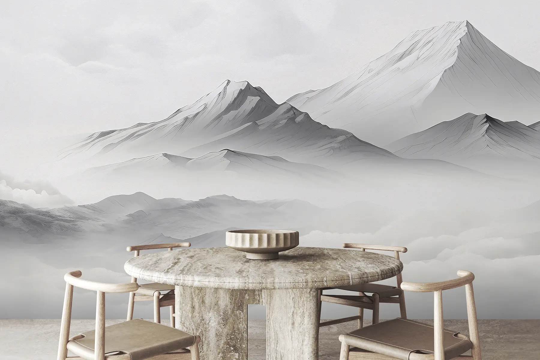 wall murals Планине у облацима, магла, сива боја, пејзаж u99458d1