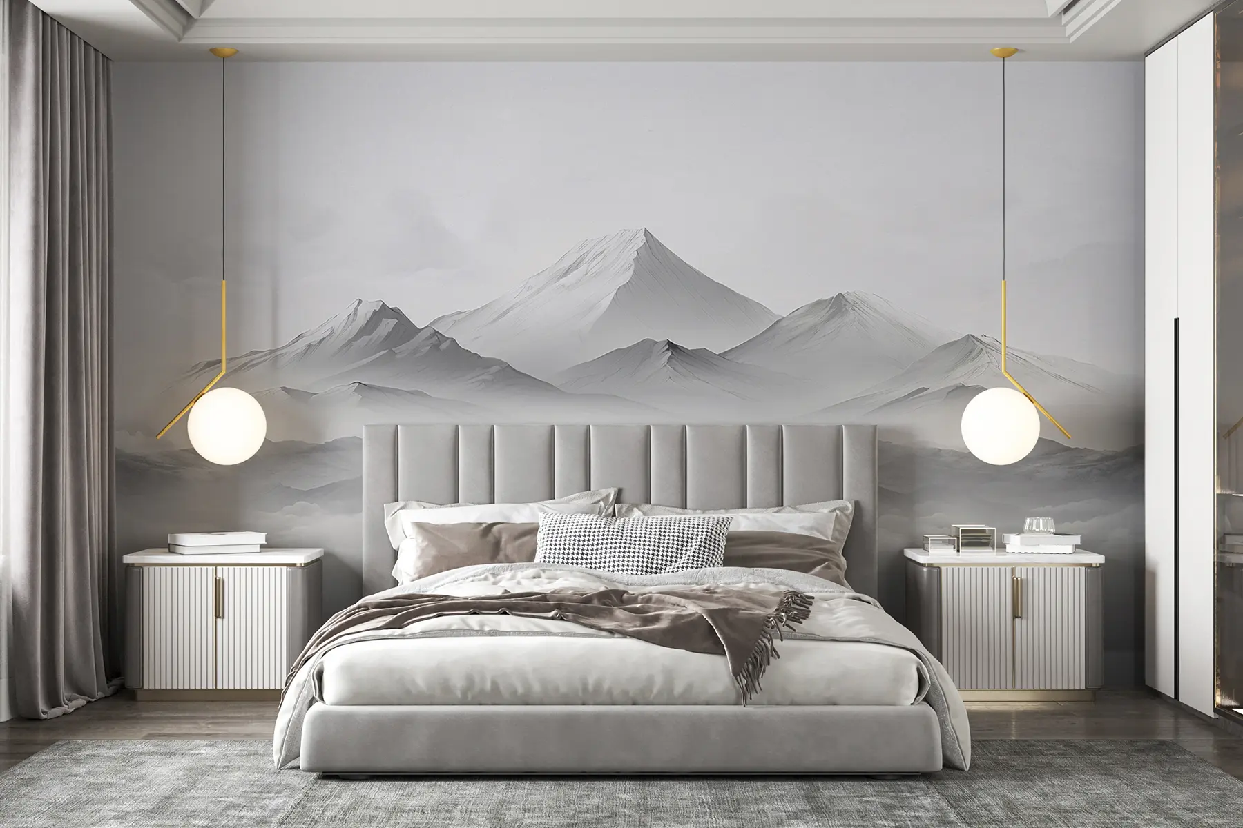 wall murals Планине у облацима, магла, сива боја, пејзаж u99458