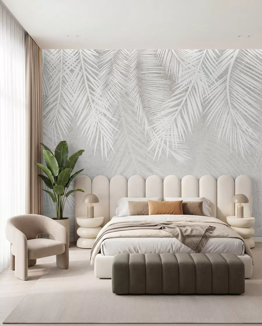 wall murals Бели крхки палмини листови са грунге текстуром u94286d1