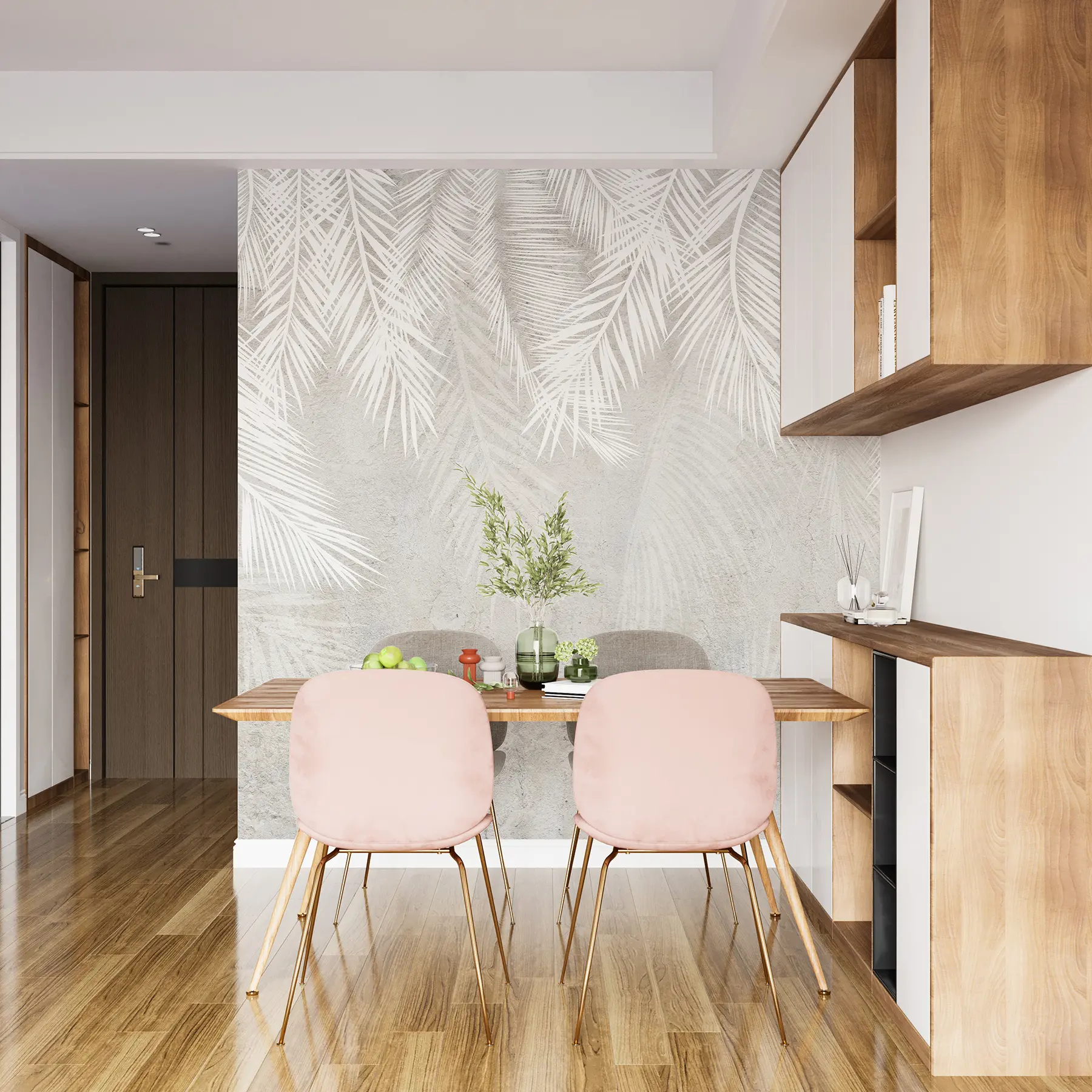 wall murals Бели крхки палмини листови са грунге текстуром. u94286d1