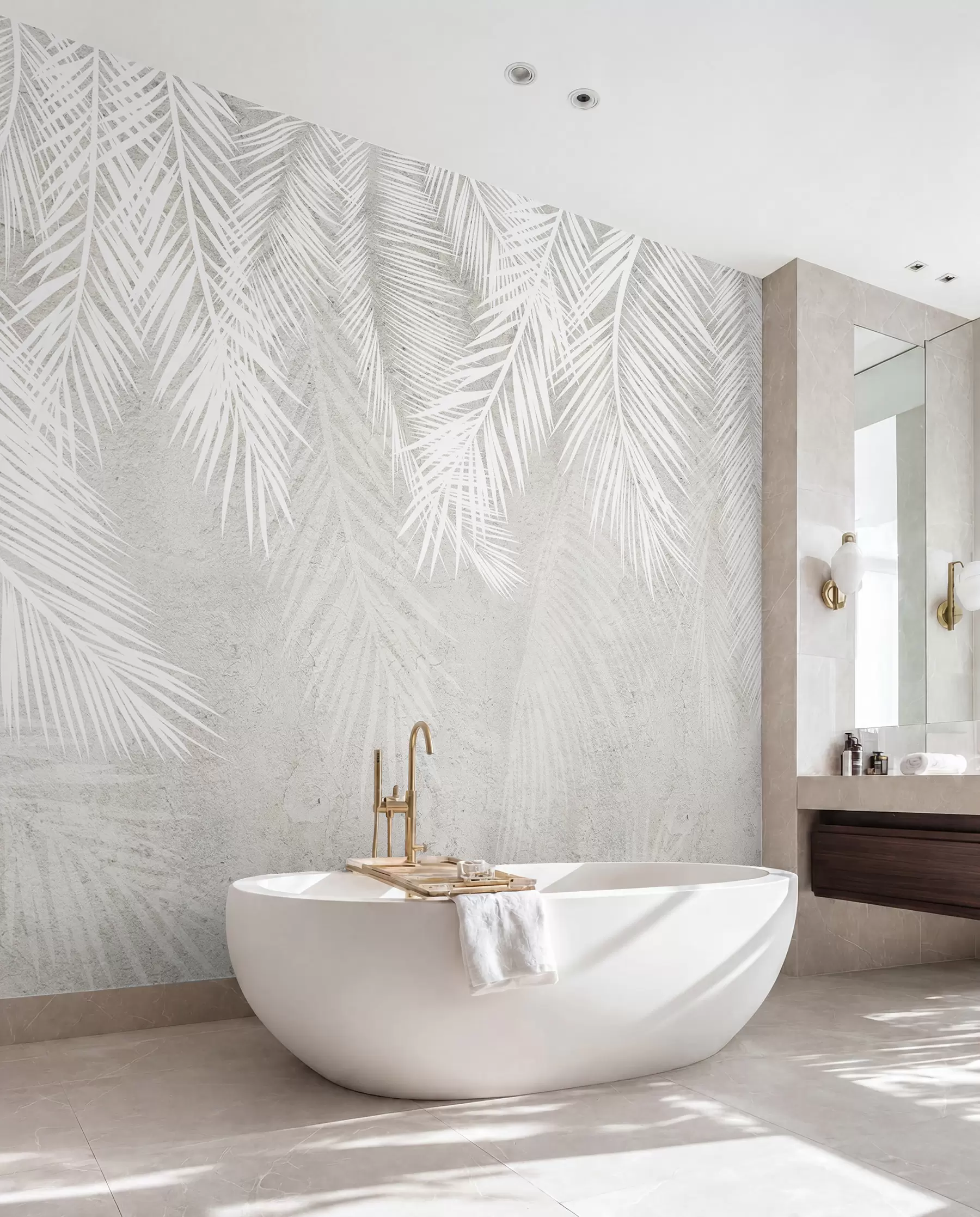 wall murals Бели крхки палмини листови са грунге текстуром u94286d1