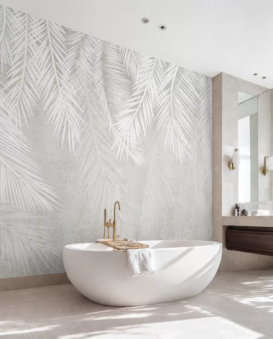 wall murals Бели крхки палмини листови са грунге текстуром u94286d1