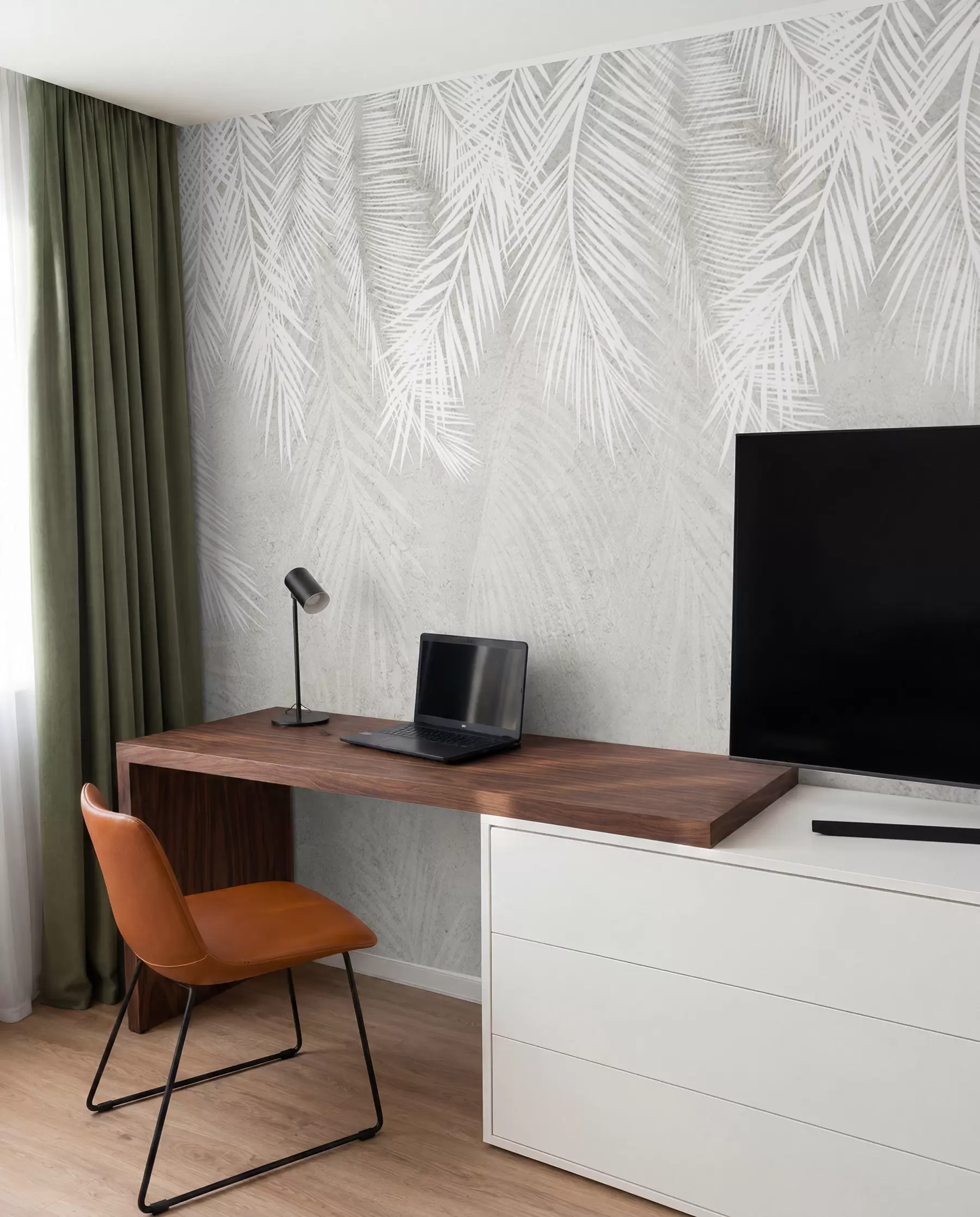 wall murals Бели крхки палмини листови са грунге текстуром u94286d1