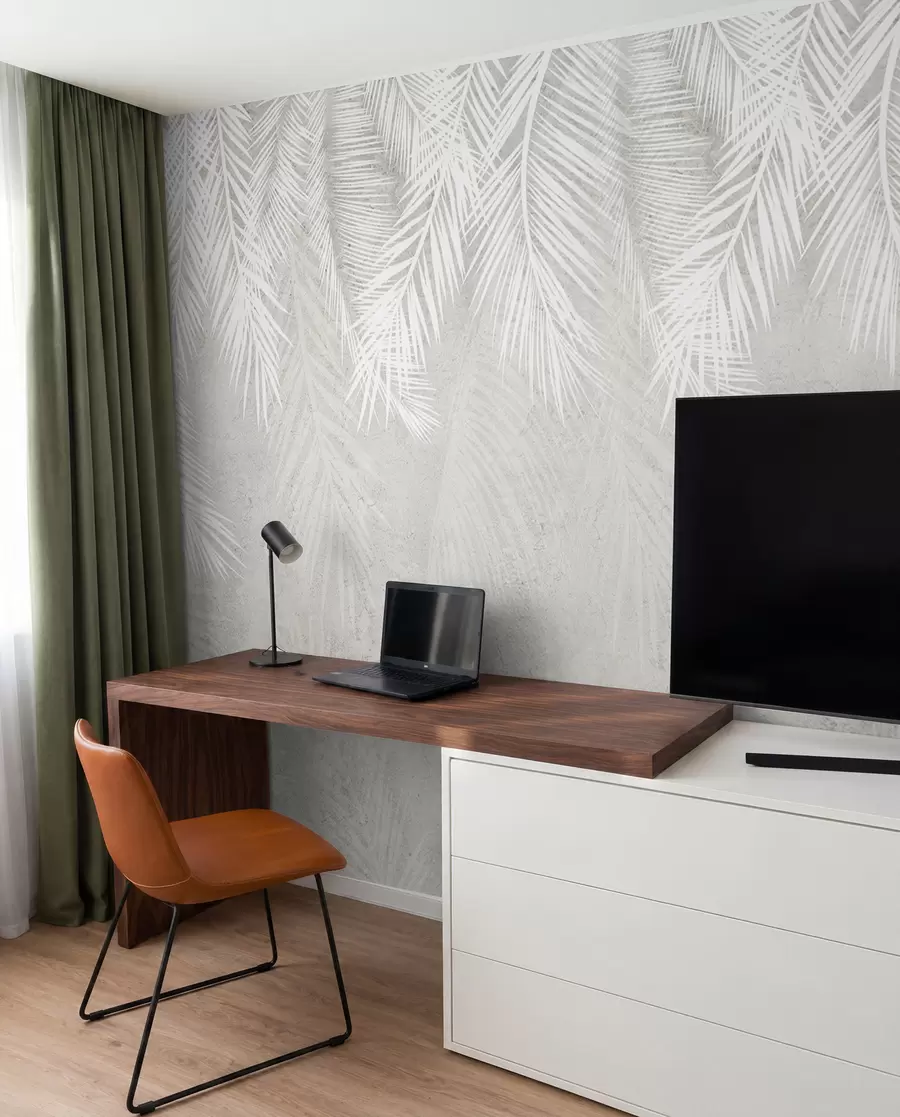 wall murals Бели крхки палмини листови са грунге текстуром u94286d1