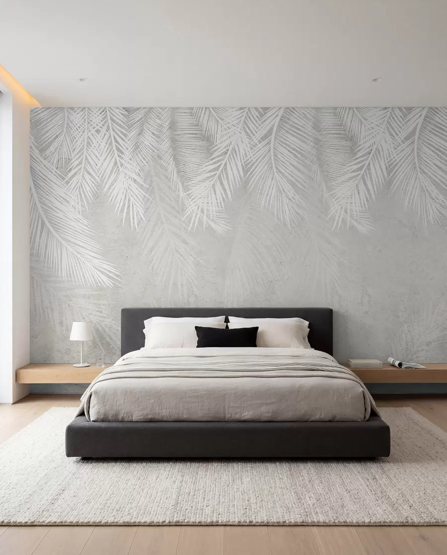 wall murals Бело крхко палмино лишће са грунге текстуром u94286d2