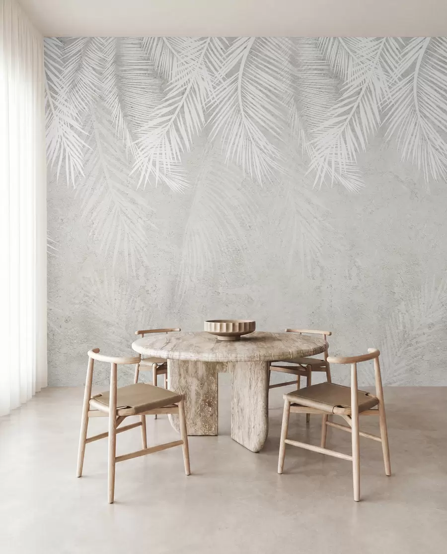 wall murals Бело крхко палмино лишће са грунге текстуром u94286d2