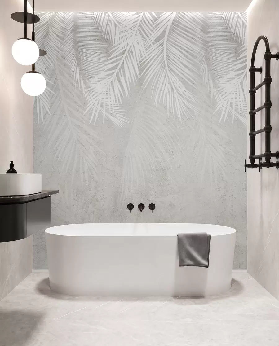 wall murals Бело крхко палмино лишће са грунге текстуром u94286d2