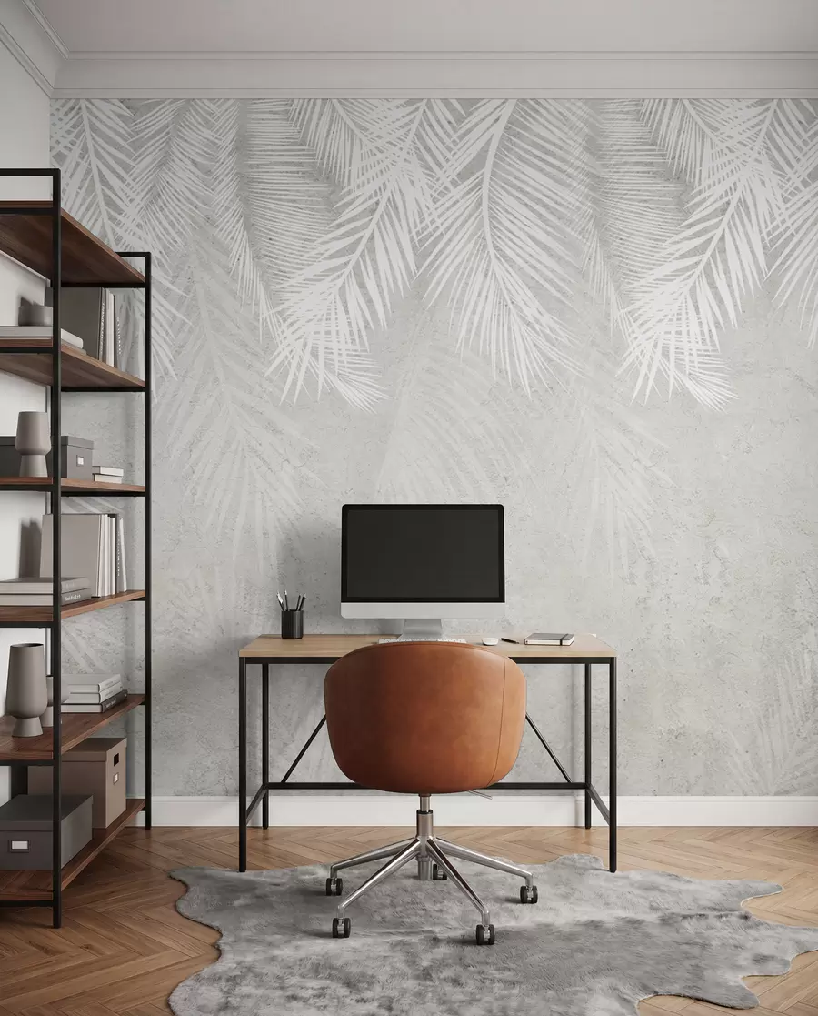 wall murals Бело крхко палмино лишће са грунге текстуром u94286d2