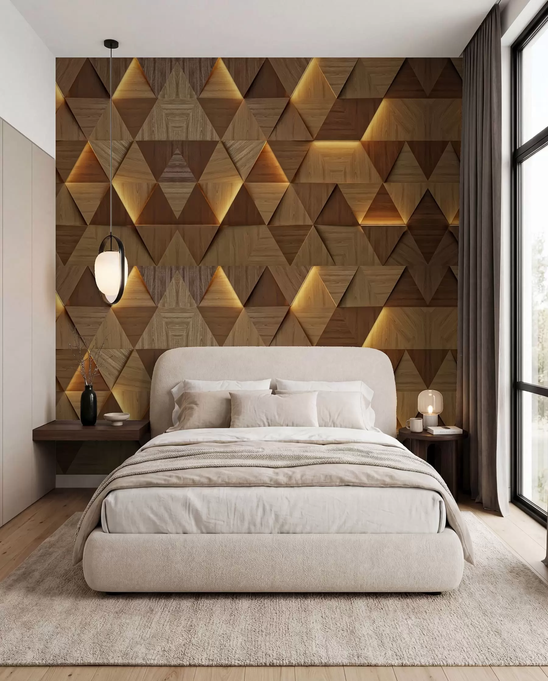 wall murals Класични дрвени троуглови са 3Д осветљењем u99280