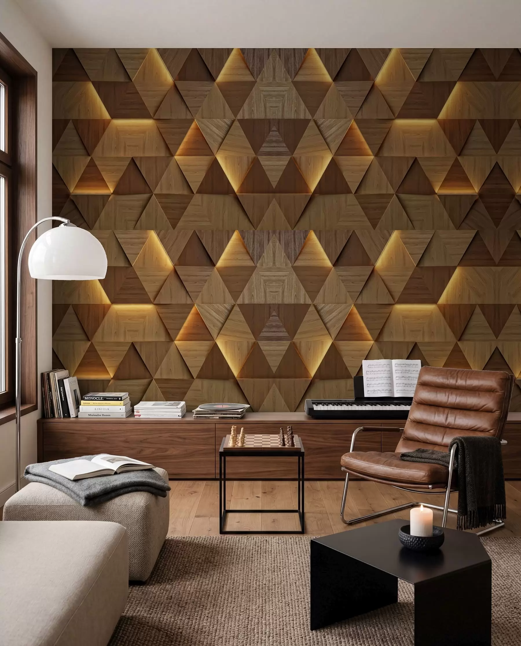wall murals Класични дрвени троуглови са 3Д осветљењем u99280
