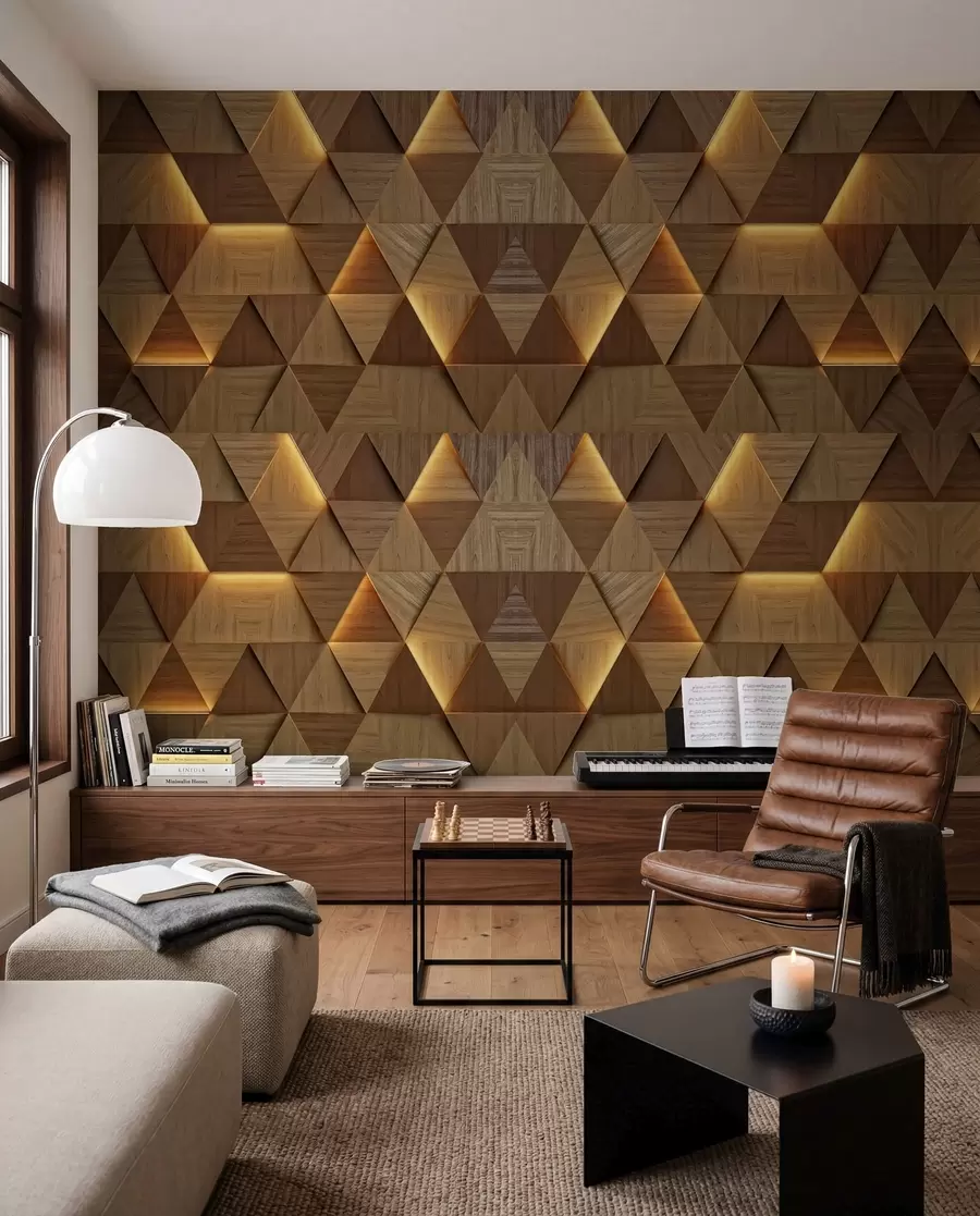 wall murals Класични дрвени троуглови са 3Д осветљењем u99280