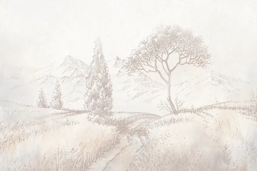 wall murals Тоскански пејзаж, дрво, поље, минимализам, природне беж боје u99570