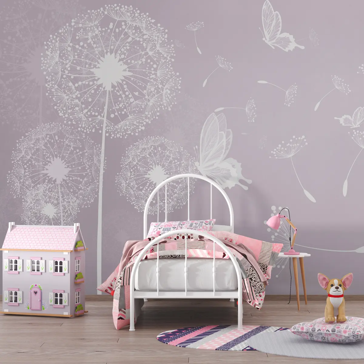 wall murals Нежни маслачак са љубичастим лептирима u99597v2