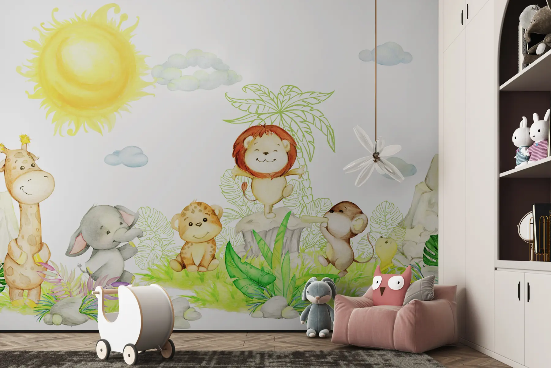 wall murals Слатке тропске животиње у стилу акварела u99486