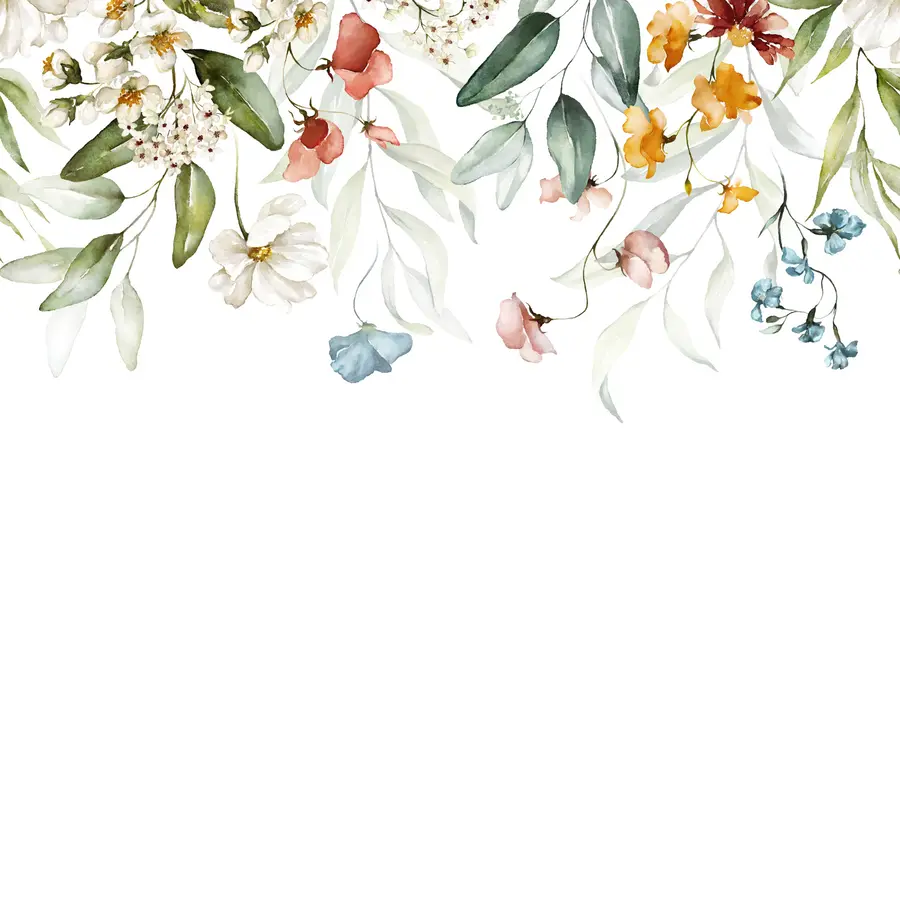 wall murals Цвеће и лишће на белој позадини u99495