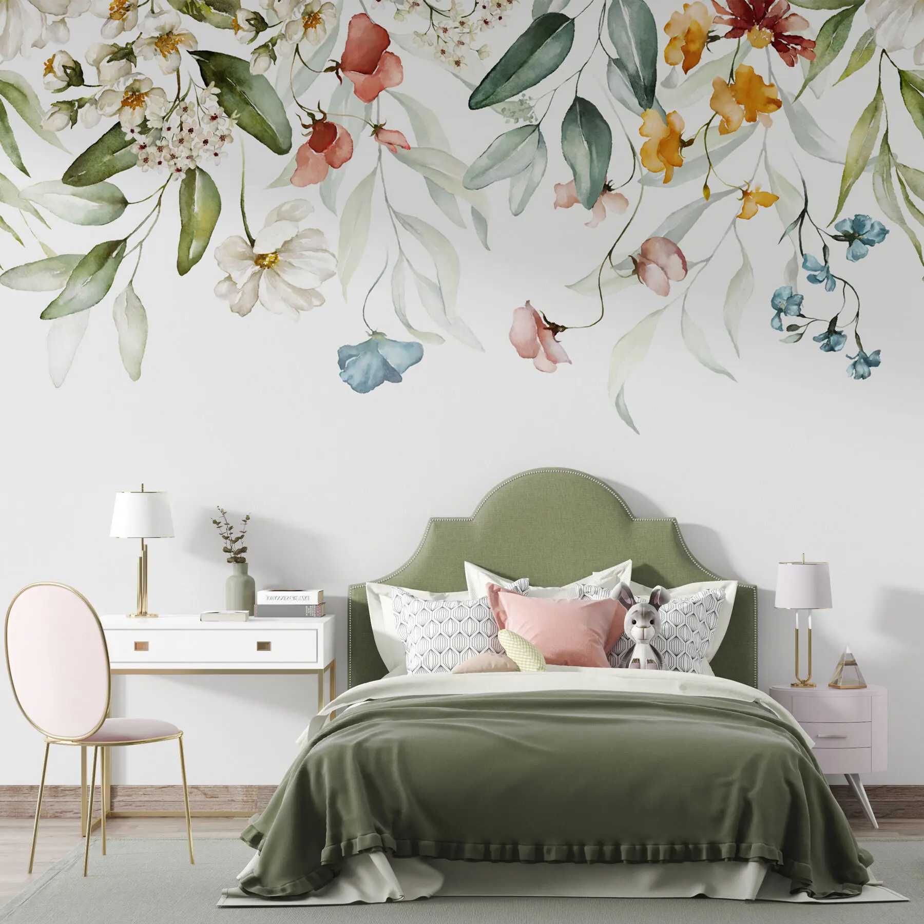 wall murals Цвеће и лишће на белој позадини u99495