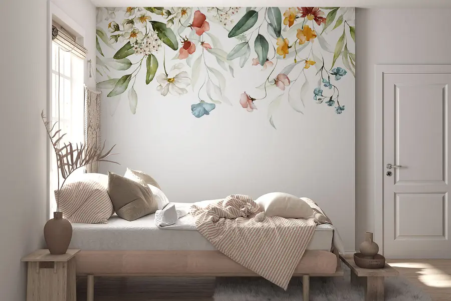 wall murals Цвеће и лишће на белој позадини u99495