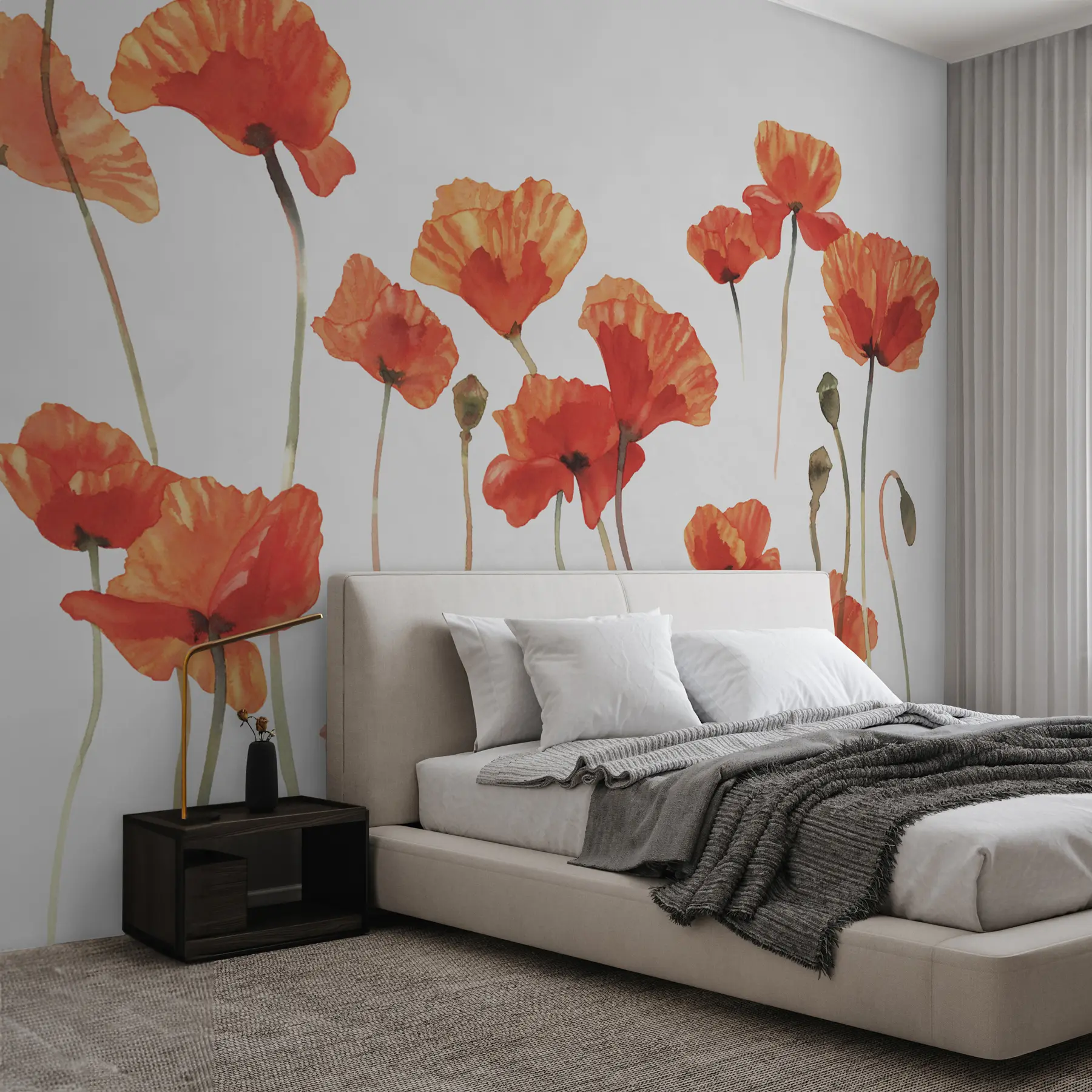 wall murals Акварел макови на белој позадини u99552