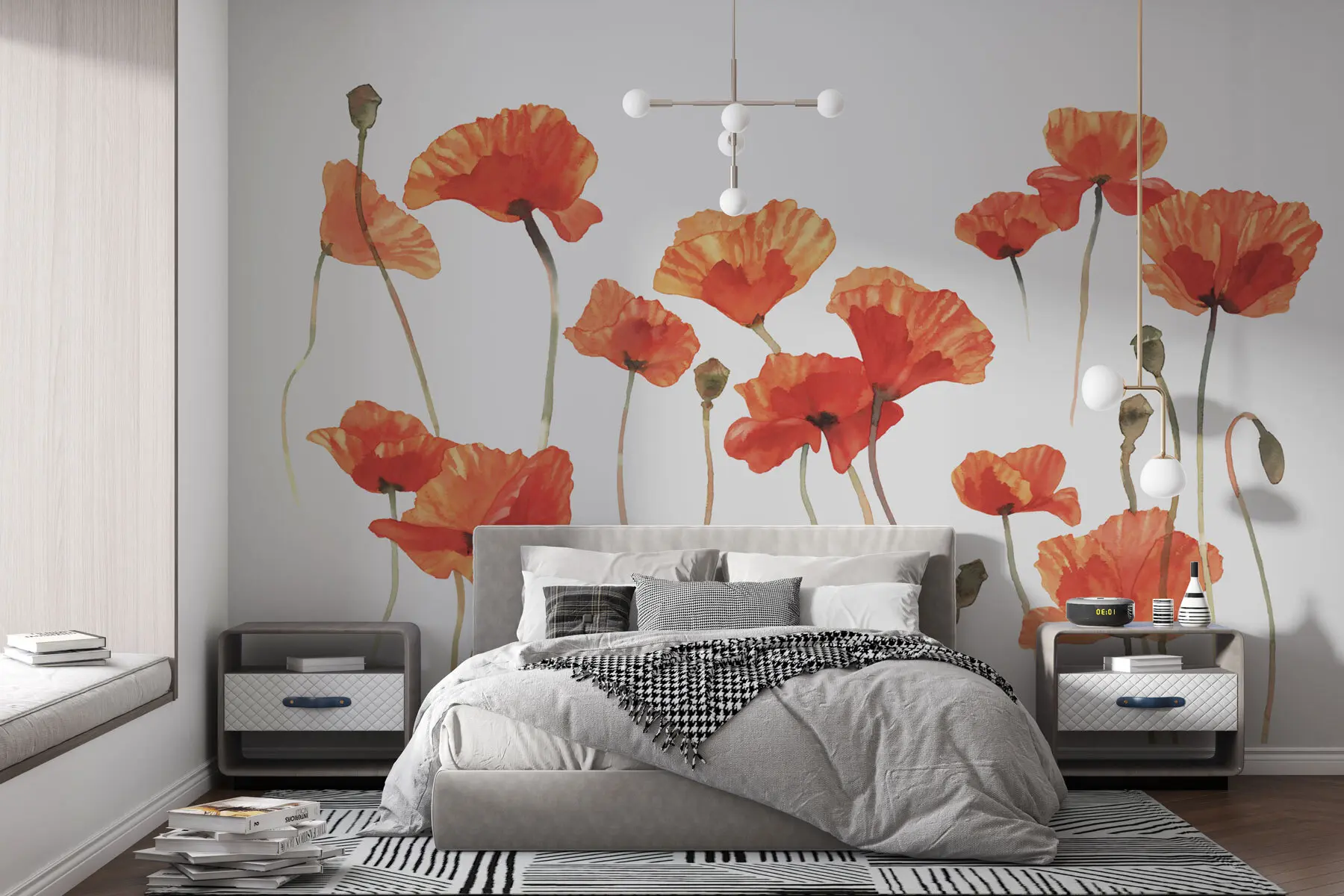 wall murals Акварел макови на белој позадини u99552
