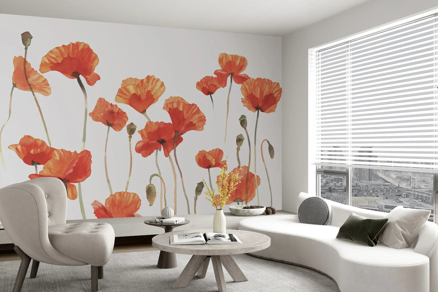 wall murals Акварел макови на белој позадини u99552