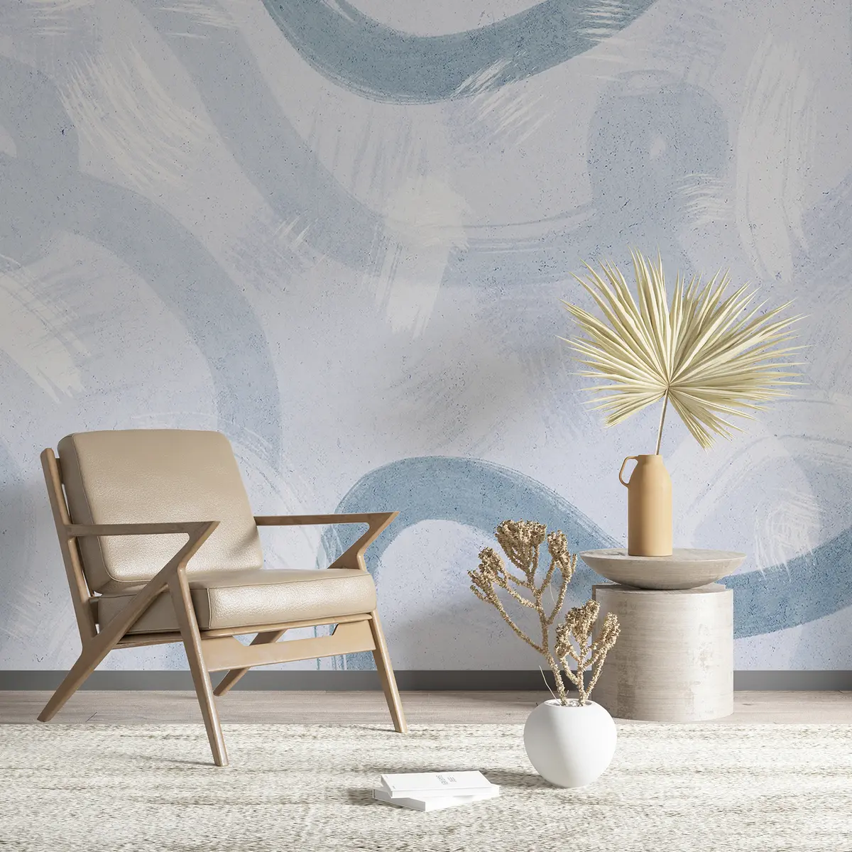 wall murals Потези четкице, апстрактни ручно нацртани узорак, плаве боје u99656v1