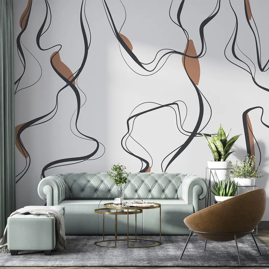 wall murals Уметност цртања мастилом, апстрактни узорак, геометријске линије, сива и наранџаста u99659v3