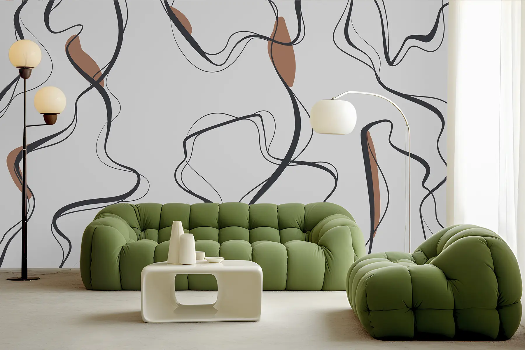 wall murals Уметност цртања мастилом, апстрактни узорак, геометријске линије, сива и наранџаста u99659v3