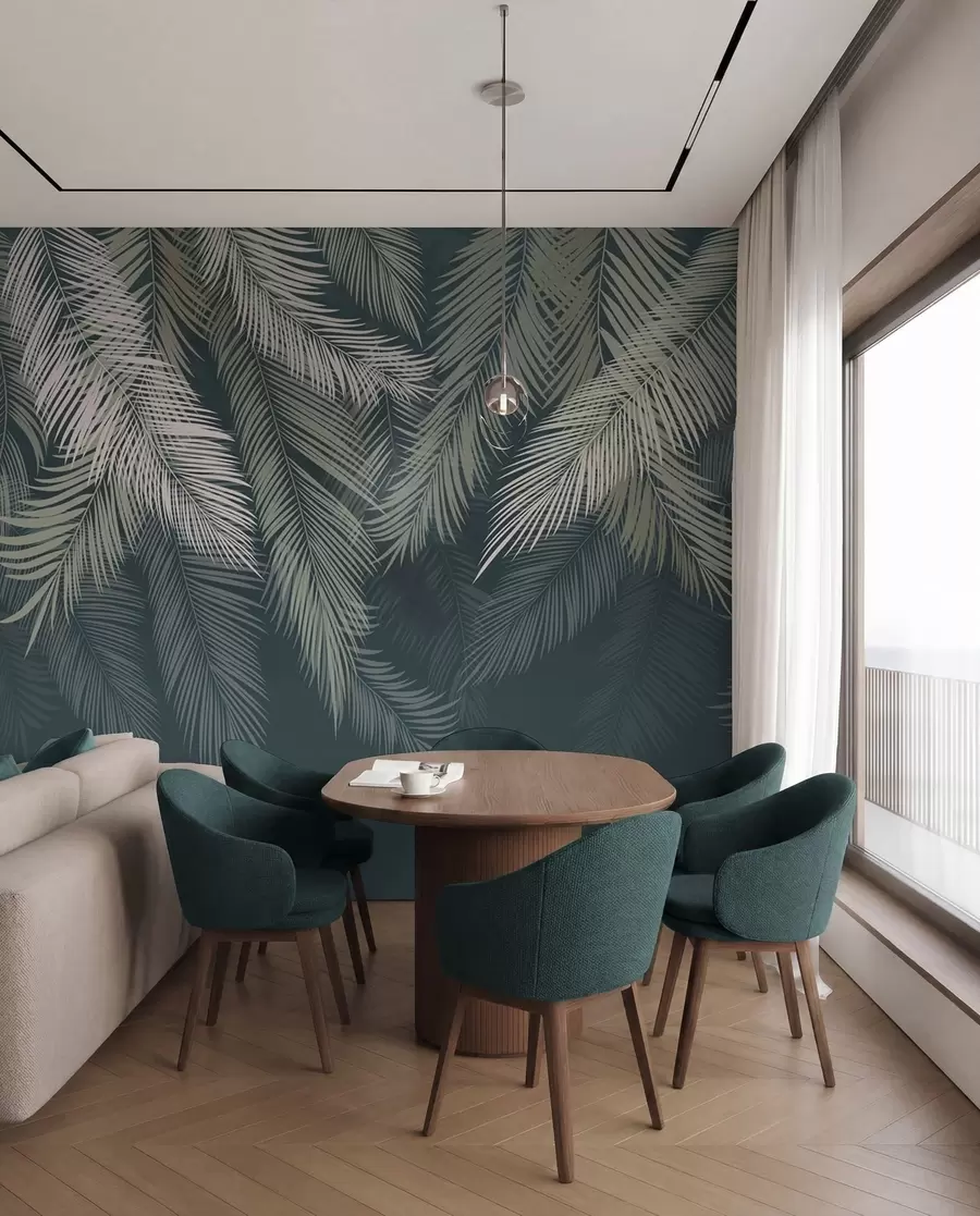 wall murals Палмино лишће на тамнозеленој позадини u48556v2d2