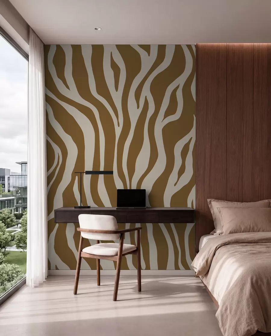 wall murals Векторски отисак коже зебре у браон и белим бојама u99173