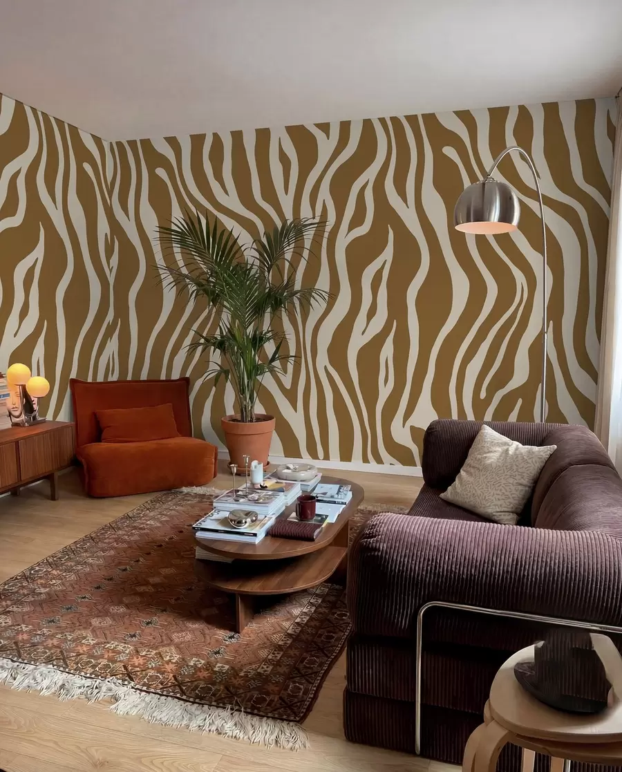 wall murals Векторски отисак коже зебре у браон и белим бојама u99173